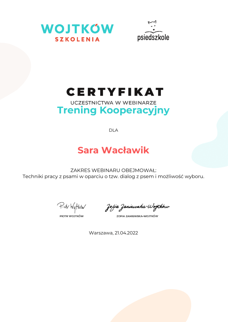 Sara-Waclawik-Trening-Kooperacyjny-Certyfikat-uczestnictwa-webinary-Wojtkow-Szkolenia-1