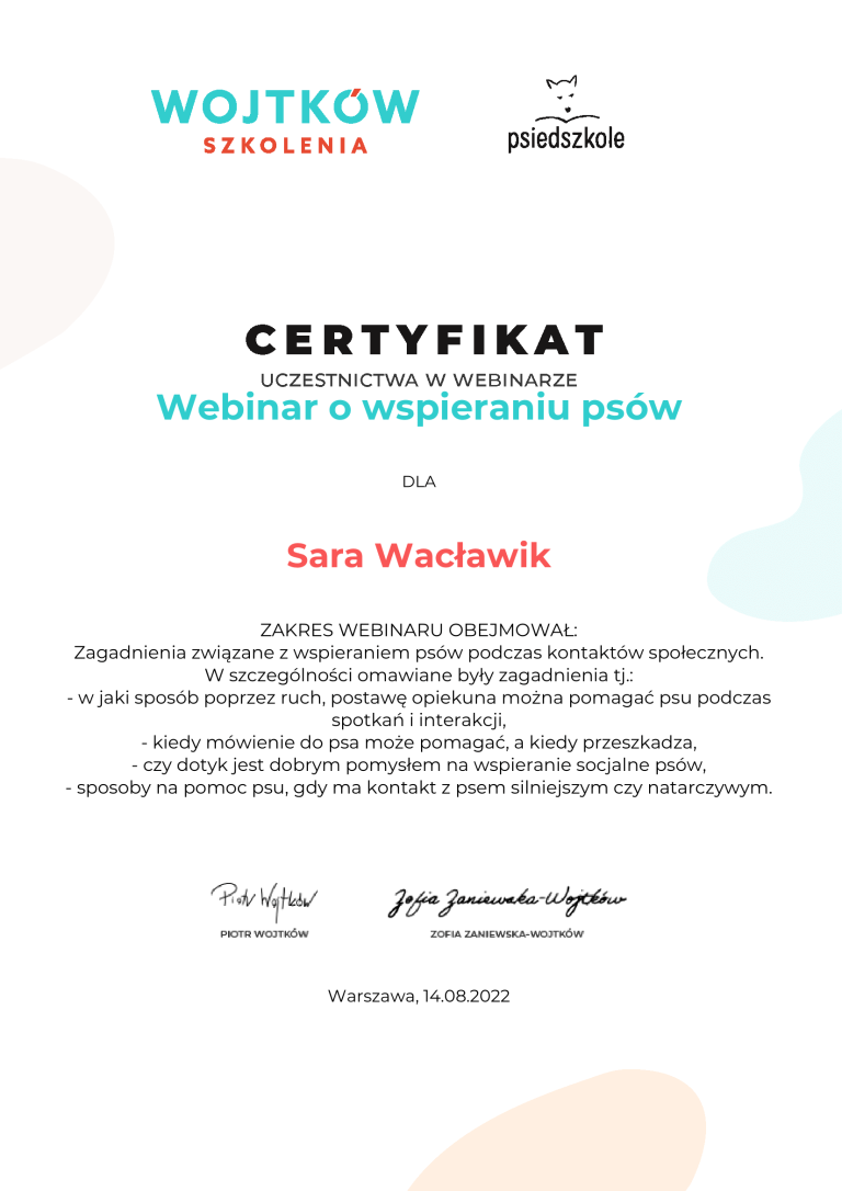 Sara-Waclawik-Webinar-o-wspieraniu-psow-Certyfikat-uczestnictwa-webinary-Wojtkow-Szkolenia-1